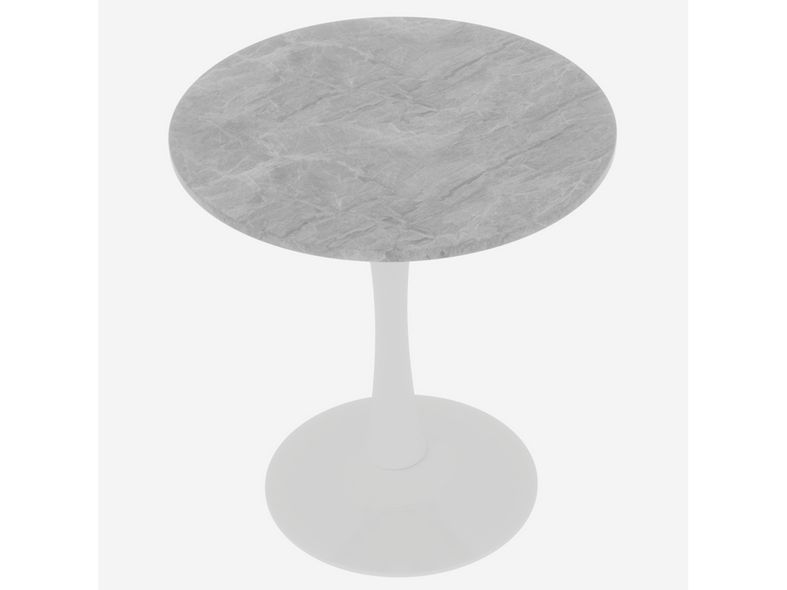 Mesa de Centro Branca 70cm, moderna, com Tampo de Mármore com Veios Cinza, para 2 a 4 Pessoas PAPRIKA