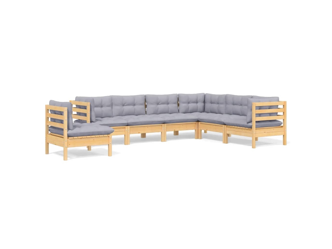 Conjunto de 7 Lounge de Jardim com Almofadões Cinza Pinho Maciço MAISON EXCLUSIVE