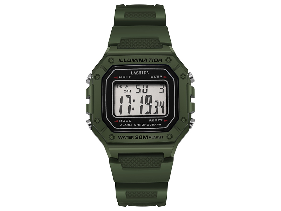 Relógio Digital MDUG (verde) com visor Led, pulseira de silicone esportiva, resistente a choques e à prova d'água