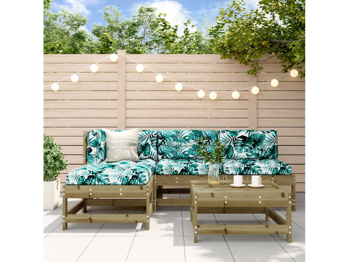 Vidaxl 5 Pcs Conjunto Lounge de Jardim C/ Almofadões Pinho Impregnado