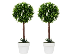 Conjunto De 2 Árvores Artificiais De Lavanda, 60 Cm De Altura, Incluindo Vaso E Musgo Artificial, Branco Mc