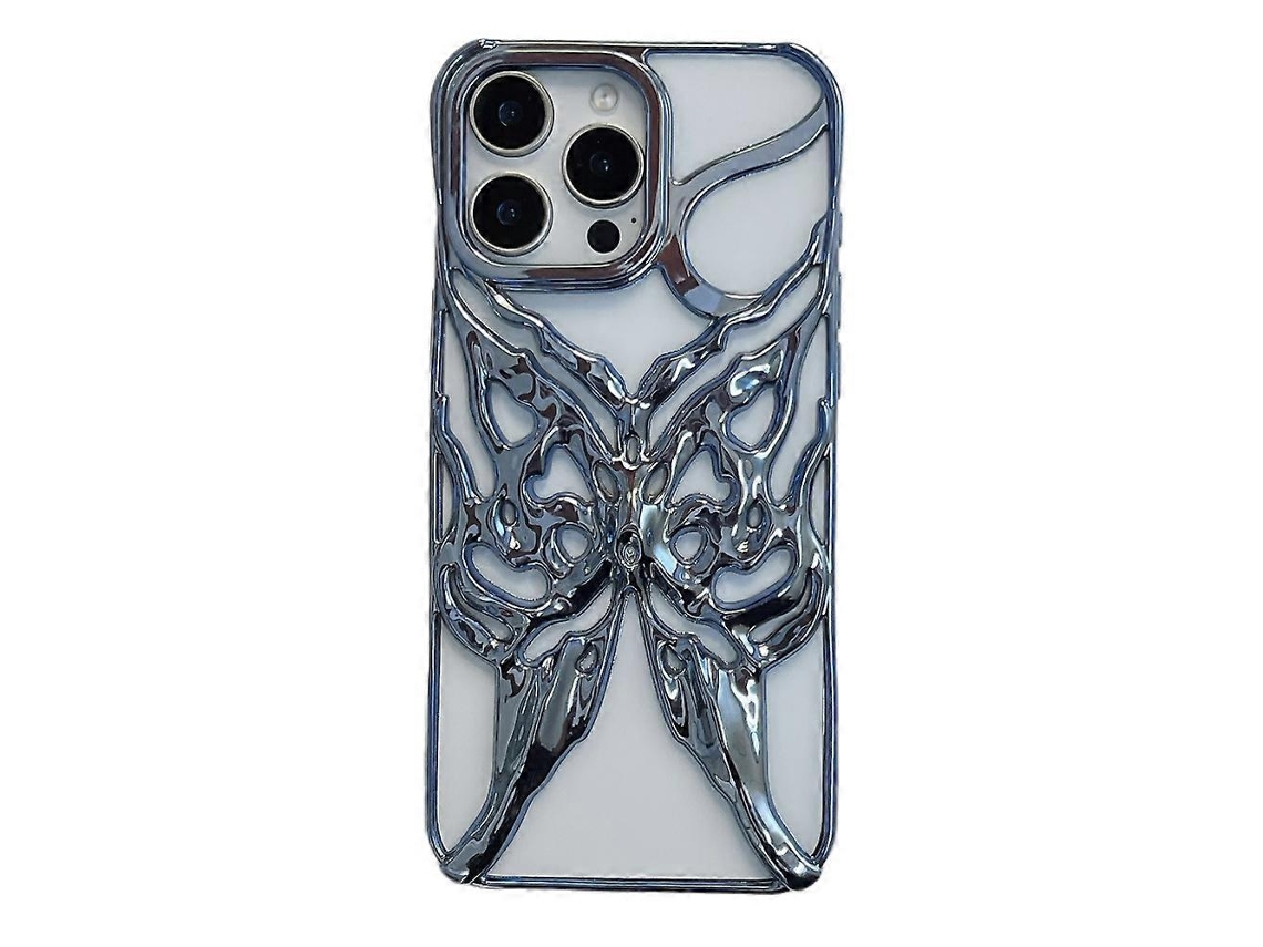 Capa Tkdaddy Para Iphone 16 Pro Max Galvanizada Com Estampa De Borboleta Vazada E Design Criativo Em Tpu, Azul