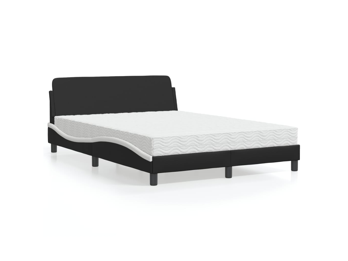 Cama Com Colchão 140x200 Cm Couro Artificial Preto E Branco