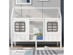 Lit Cabane Enfant 90x200 Cm Bois Pin, Design Maison Avec Fenêtres, Blanc VSOGA