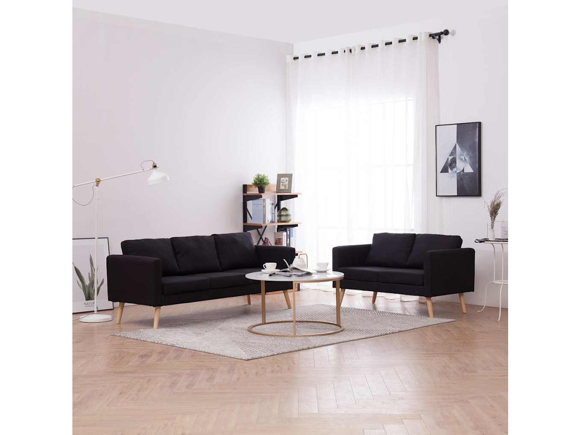 Vidaxl 2 Pcs Conjunto De Sofás Tecido Preto