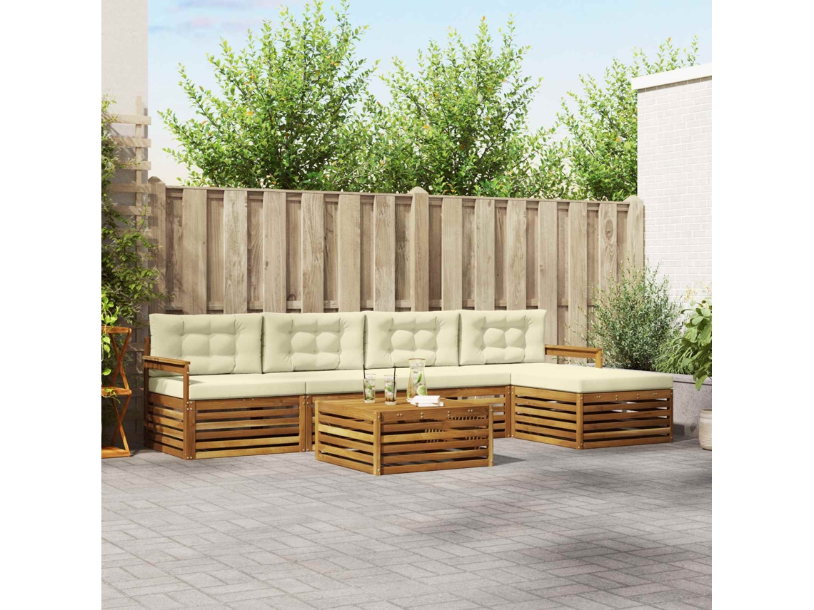 Vidaxl Conjunto De Sofás Para Exterior 6 Pcs Natural E Creme