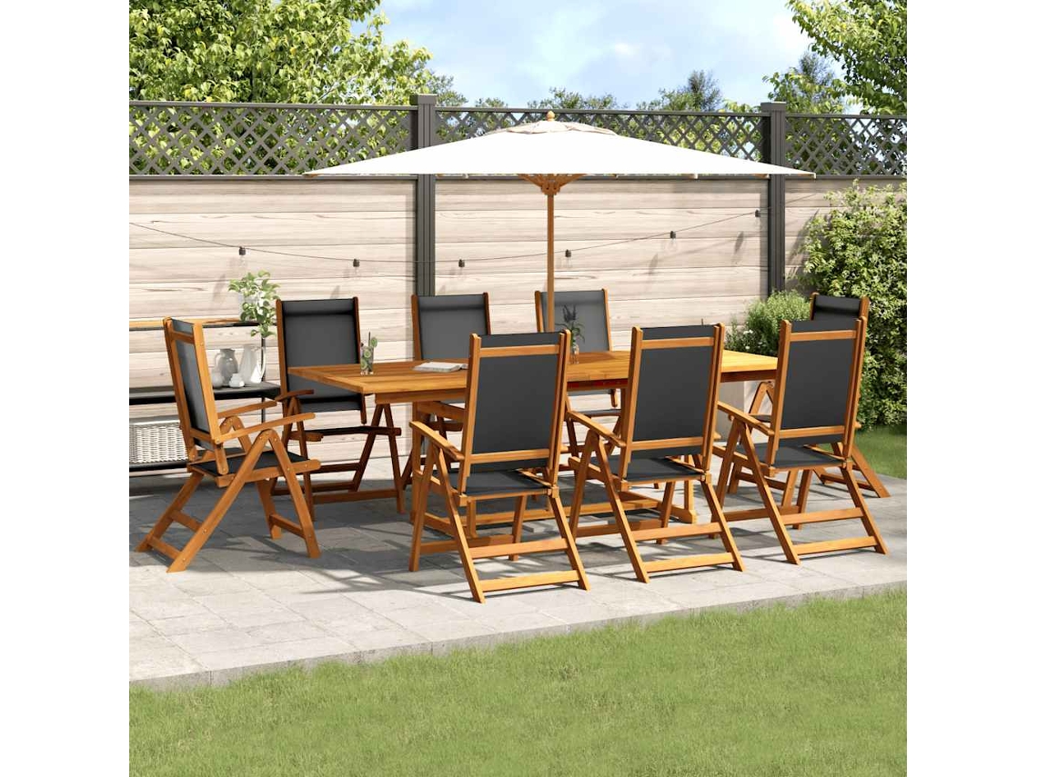Vidaxl 9 Pcs Conjunto De Jantar Para Jardim Acácia Maciça E Textilene