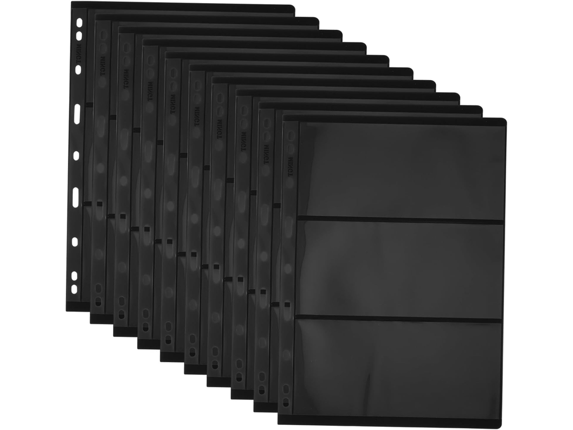 Veemoon Lote De 10 Páginas Double Face Noires En Pet Para Coleção De Timbres - 9 Trous - 3 Rangées