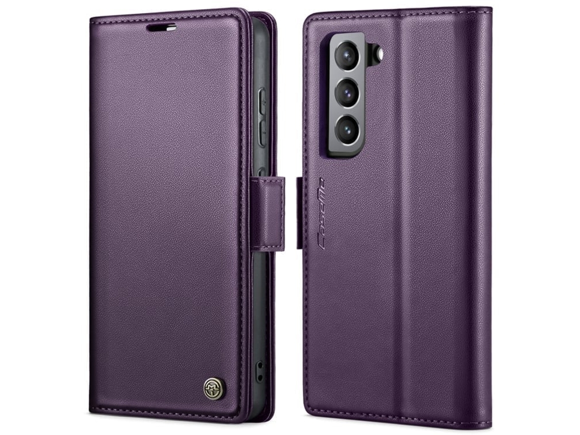 Capa Para Samsung Galaxy S21 Fe 5g Borboleta Fivela Litchi Textura De Telefone De Couro Rfid Antirroubo Roxo Perolado