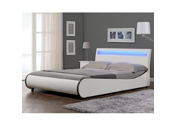 Cama de Casal CORIUM (221 x 189 x 83 cm - Couro Sintético - Branco)