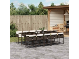 Vidaxl 11 Pcs Conjunto Jantar P/ Jardim C/ Almofadões Vime Pe Castanho