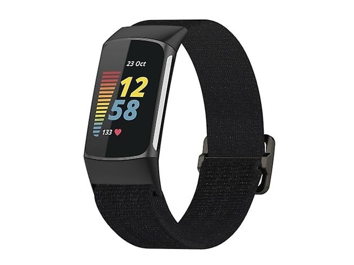 Lurelia Pulseira, Compatível Com Fitbit Charge 5, Preta, Trançada, Nylon Elástico