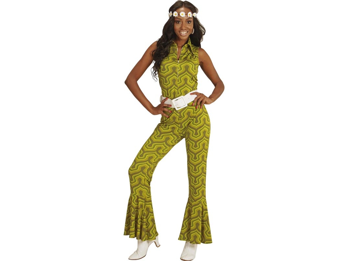 Fantasia de macacão Green Waves dos anos 70 para mulheres