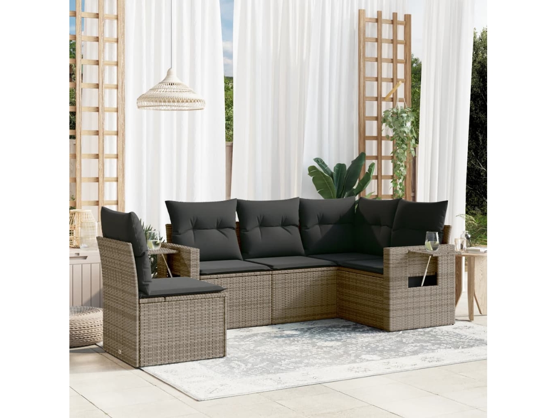 Vidaxl Conjunto De Sofá De Jardim De 5 Peças Com Almofadas Em Rattan Sintético Cinza