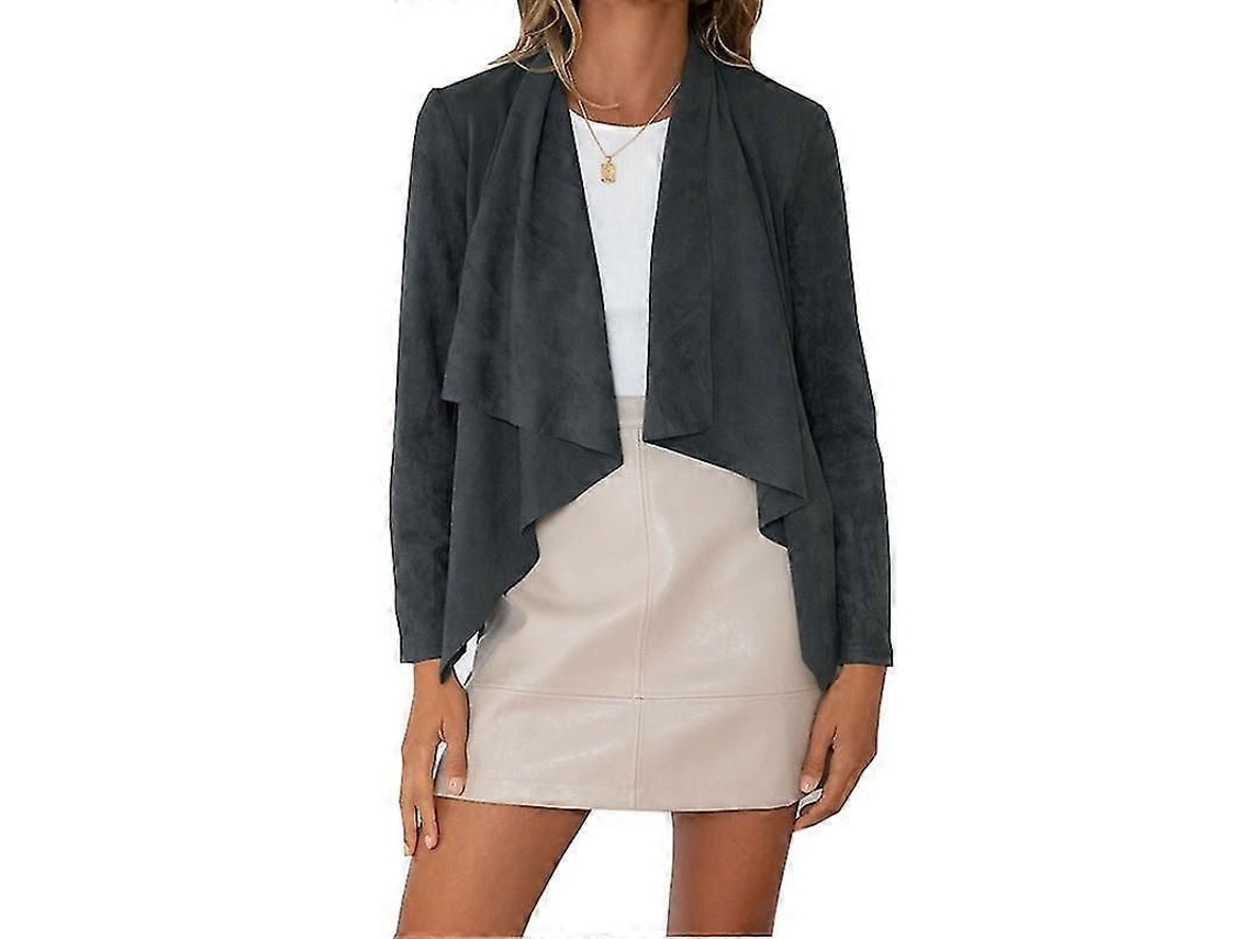 Cardigan Feminino De Cor Solida Com Gola Lapel E Manga Longa Para Todas As Estações Cinza