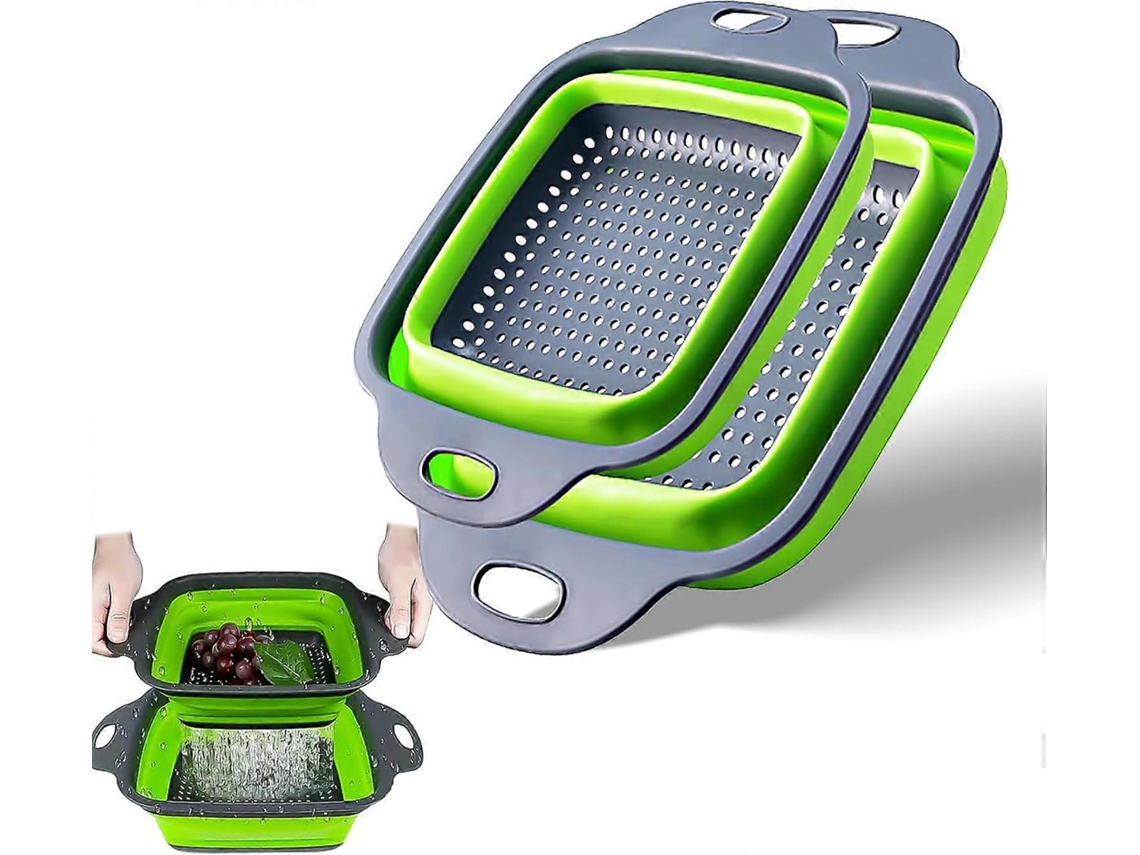 Conjunto De 2 Cestos De Silicone Dobráveis​​ Quadrados Com Alças Para Escorrer Massas, Legumes E Frutas