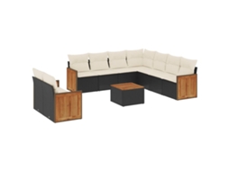 Conjunto 10 sofás de jardim c/ almofadões VIDAXL vime PE preto