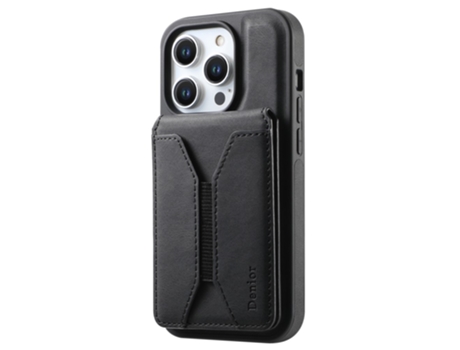 Suporte Casa Para Iphone 15 Pro Denior Pele Sintética Com Porta-cartões Preto