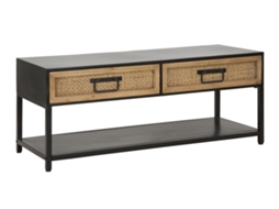 Suporte Para Tv Hanoi 95x38x38 Cm - Suporte Para Tv Em Metal Preto Com Gavetas De Madeira Com Efeito Rattan - Estilo Boho Chic Moderno E Linear