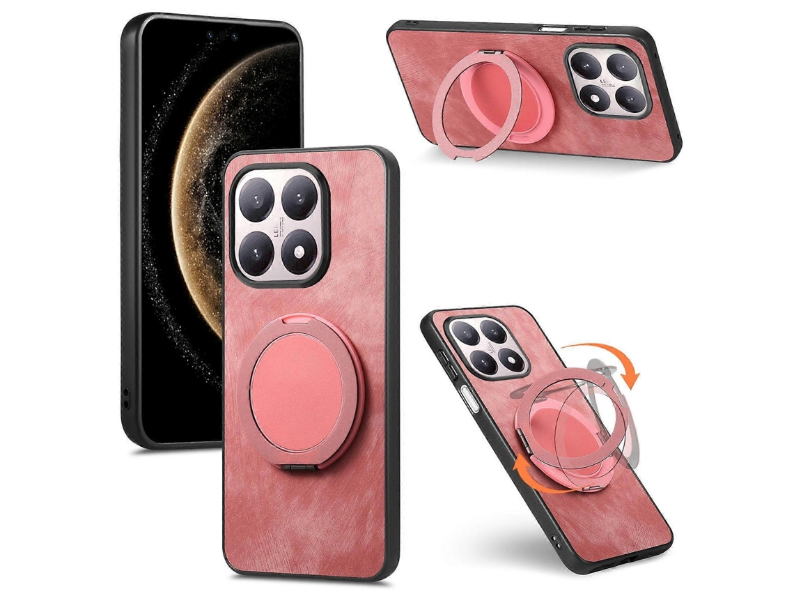 Capa De Celular Retrô Em Couro Com Suporte Giratório Redondo Para Xiaomi 17