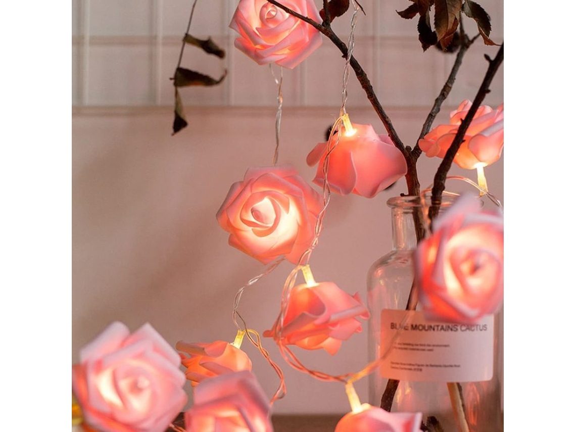 Luces De Cadena De Flores Led Rosa, 3m 30led, Funcionam Com Pilhas, Decoração Romântica