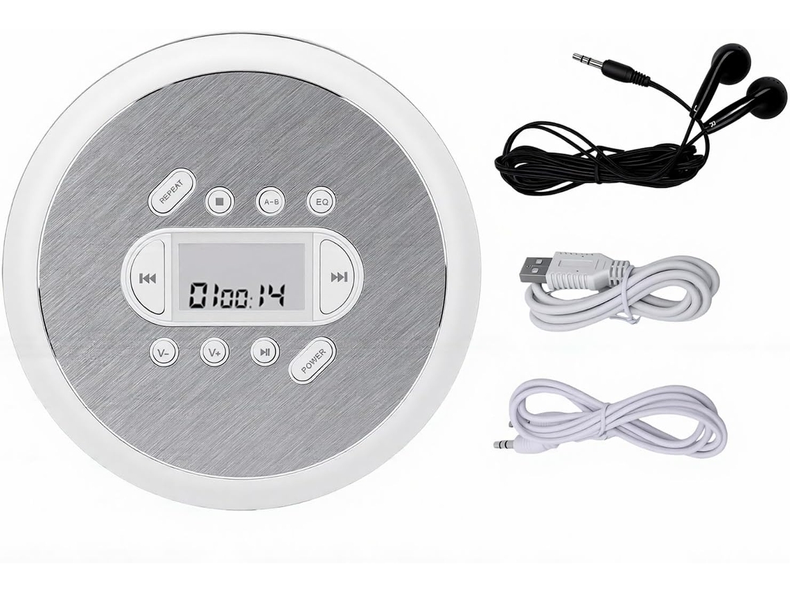 Leitor Cd Portátil Fockety, De Pessoal Com Fones De Ouvido, Proteção Anti-pulos De 60 Segundos, Tela Lcd