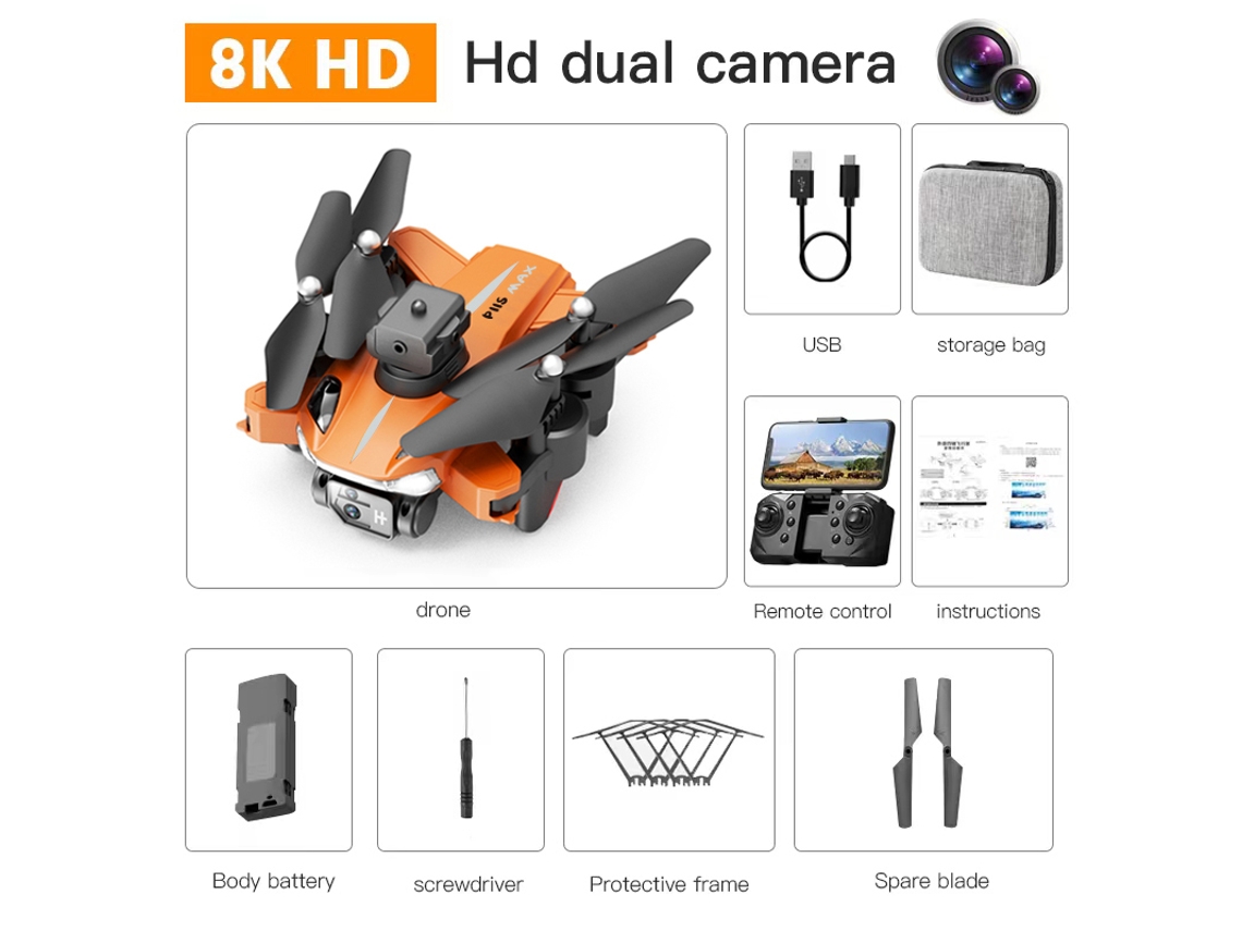 Drone Dobrável P11S com Câmera Dupla 8K e Prevenção de Obstáculos em 360 1 Baterias Duração Da Bateria: 20 Min Laranja