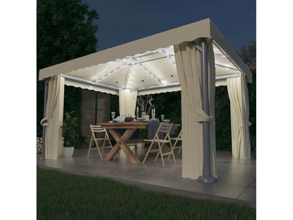 Vidaxl Gazebo Com Cortinas E Cordões De Luzes Led 4x3 M Branco Nata