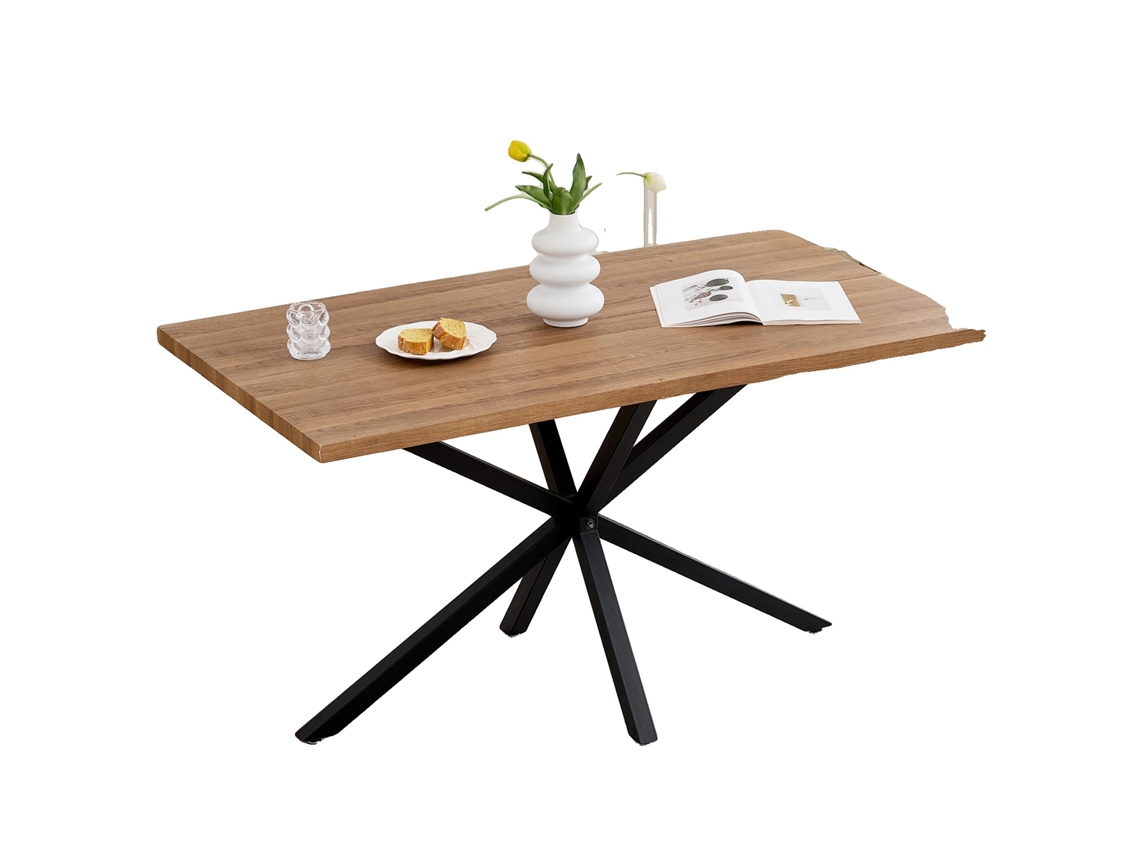 Mesa De Jantar, Minimalista Moderna, Base De Metal Robusta, Madeira Escura