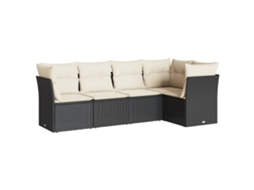 Conjunto de 5 Sofás de Jardim com Almofadões Vime Pe Preto MAISON EXCLUSIVE (5 pcs)