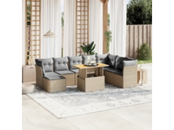 Vidaxl 9 Pcs Conjunto De Sofás P/ Jardim Com Almofadões Vime Pe Bege