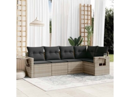 Vidaxl 5 Pcs Conj. Sofás Jardim C/ Almofadões Vime Pe Cinzento-claro