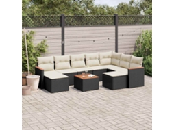 Vidaxl 10 Pcs Conjunto Sofás De Jardim C/ Almofadões Vime Pe Preto