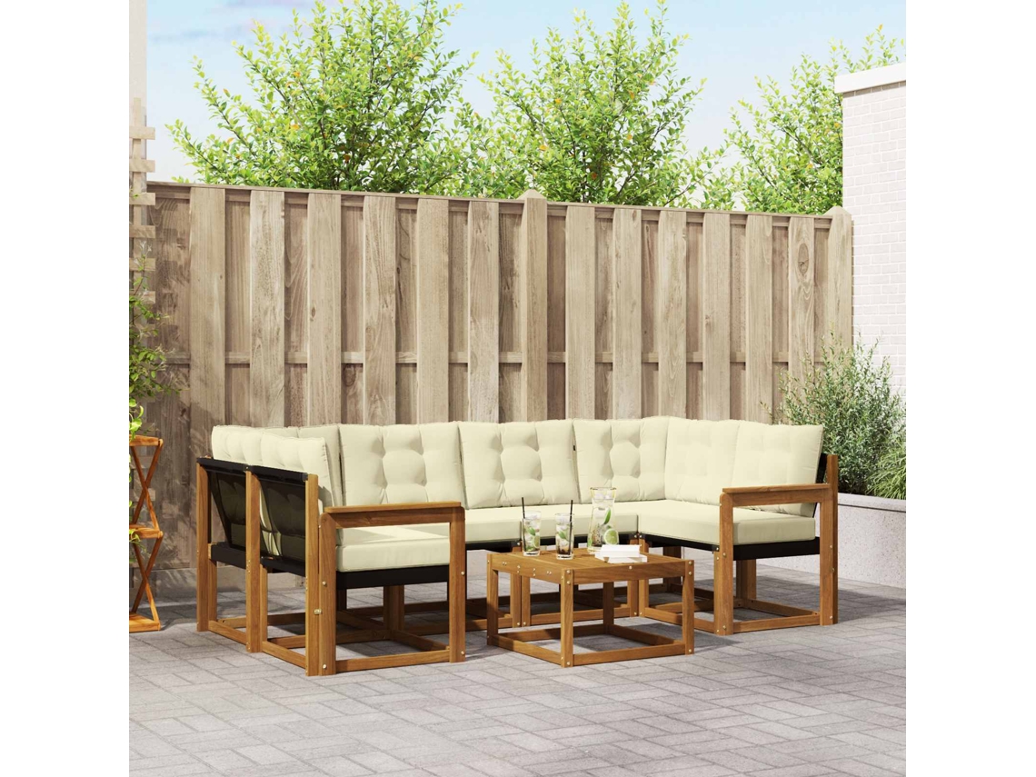 Vidaxl Conjunto De Sofás Para Exterior 7 Pcs Natural E Creme
