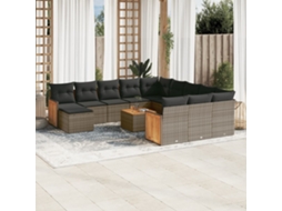 13 Pcs Conjunto Sofás P/ Jardim C/ Almofadões Vime Pe Cinzento Dkd Home Decor