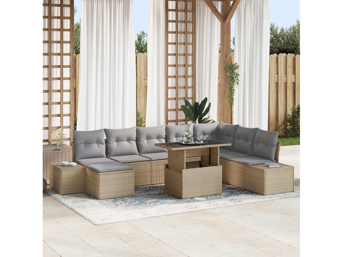 Vidaxl Conjunto De Sofá De Jardim 9 Unid. Bege Vime Pe