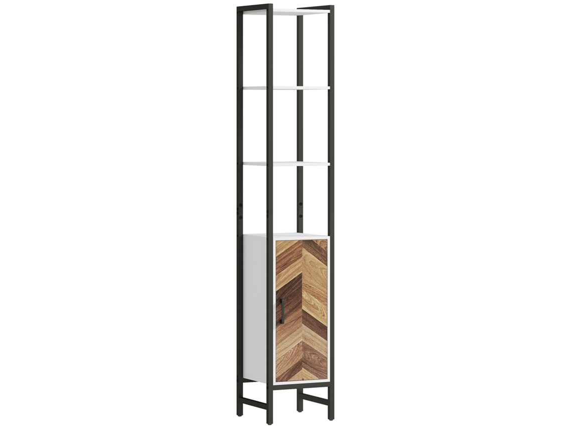 Coluna Casa De Banho Armário Alto De Com 3 Prateleiras Abertas 1 Porta E Ajustável Móvel Auxiliar De Com Sistema Anti-tombo 30x30x170 Cm Branco