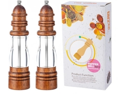 Conjunto De Dois Moinhos De Sal E Pimenta De Madeira De 20 Cm (8 Polegadas), Recarregáveis E Com Ajuste De Moagem