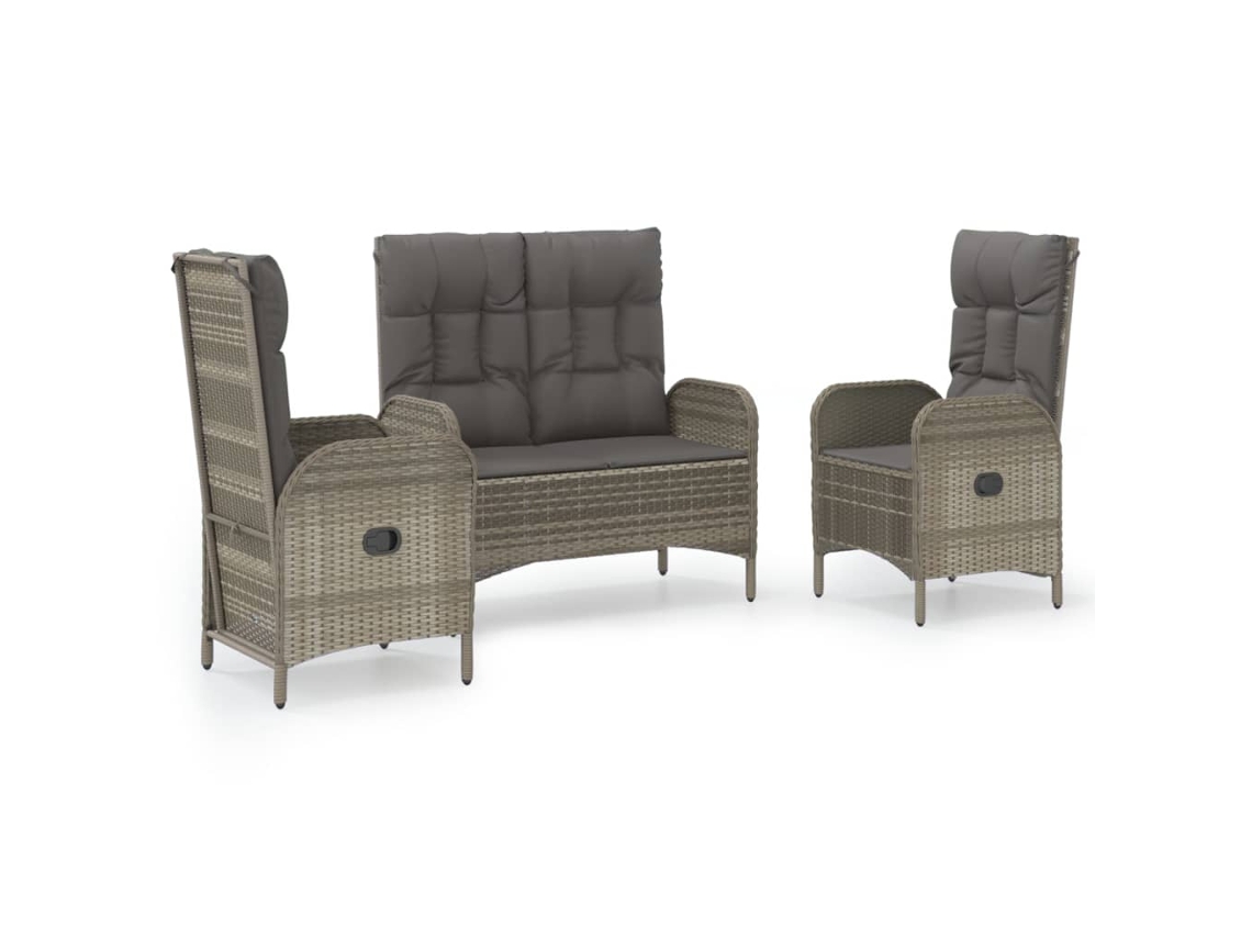 Conjunto de Jantar 3 Pcs para Jardim com Almofadões Vime Pe Cinza MAISON EXCLUSIVE (3 pcs)