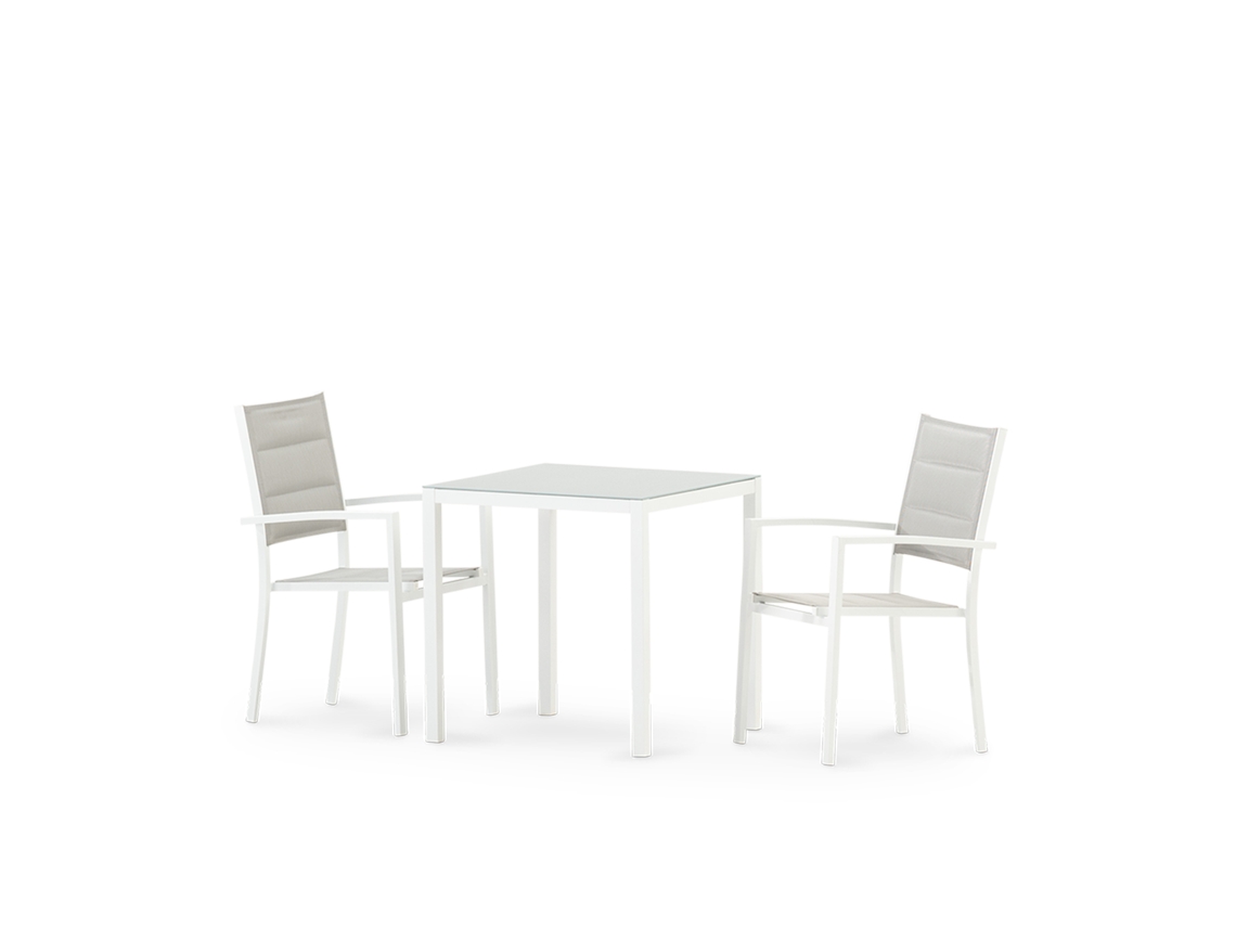 Set Mesa 70x70 E 2 Cadeiras Jardín Branco - Tokyo
