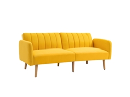 Sofá Cama 2 Lugares com Encosto Ajustável em 3 Posições, Apoios de Braços de Madeira 173x75x73cm Amarelo