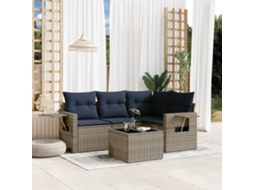 Vidaxl Conjunto De Sofá De Jardim De 5 Peças Com Almofadas Em Rattan Sintético Cinza