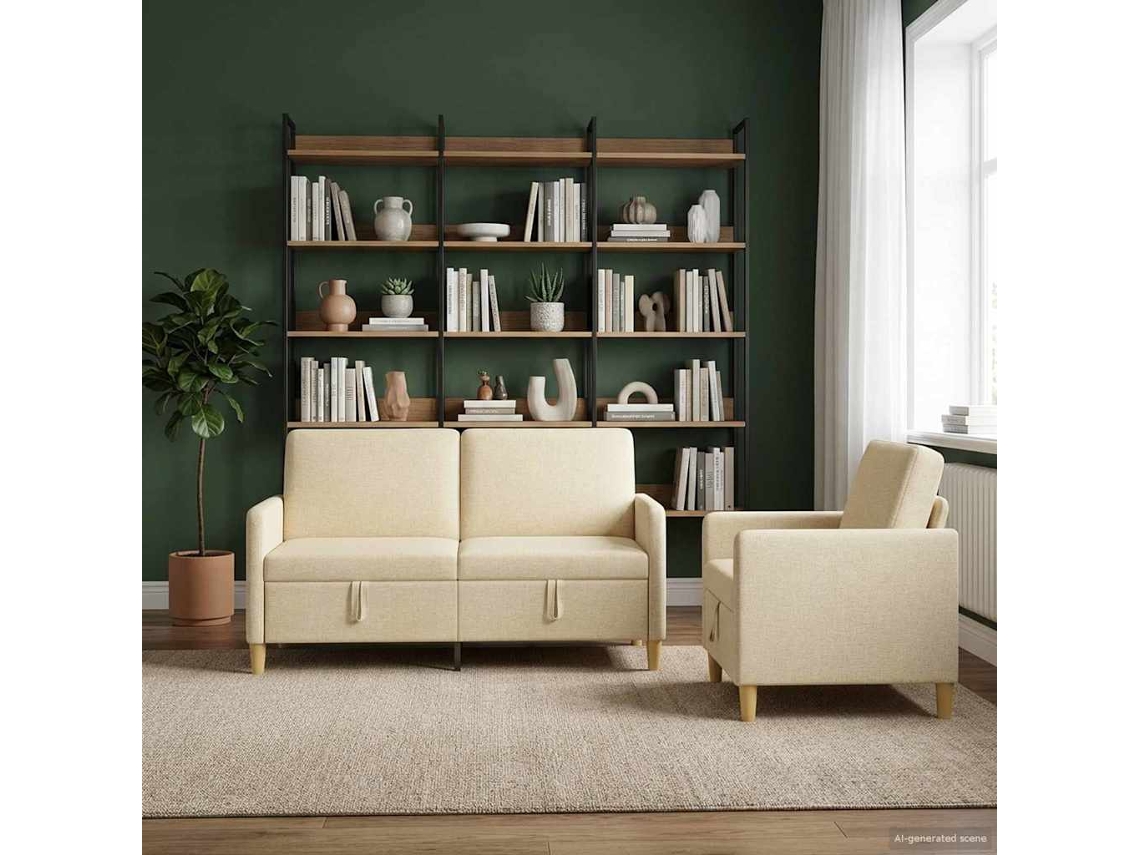 Vidaxl Conjunto De Sofá Com Armazenamento 2 Unid. Creme Poliéster