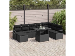 Vidaxl Conjunto De Sofá De Jardim 9 Unid. Preto Vime Pe