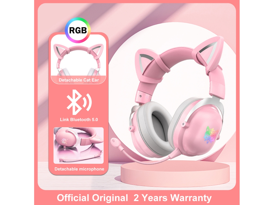 Onikuma K9 Pink Cat Ear Auscultadores com Rgb Led Light Flexível Mic Gaming Headset 7.1 Surround Computer Earphones para Pc Gamer