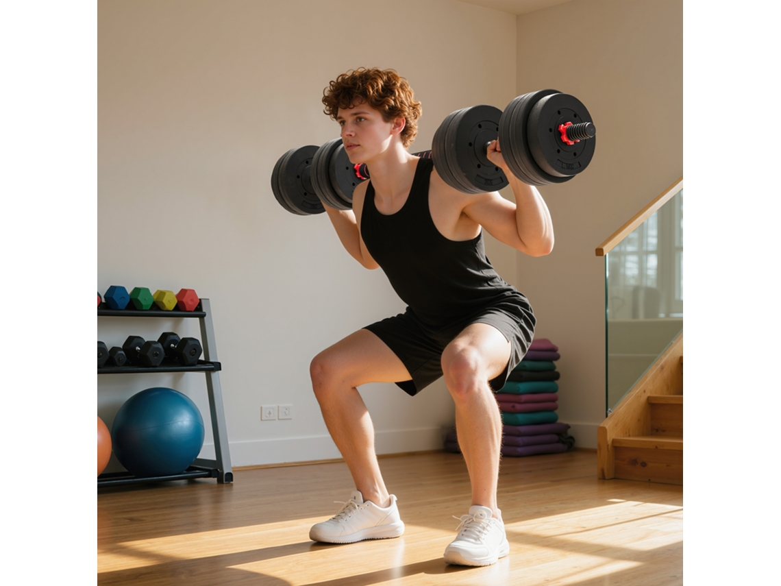 2 In 1 Dumbbell Set 12 Weights Including Connecting Rod Black + Red