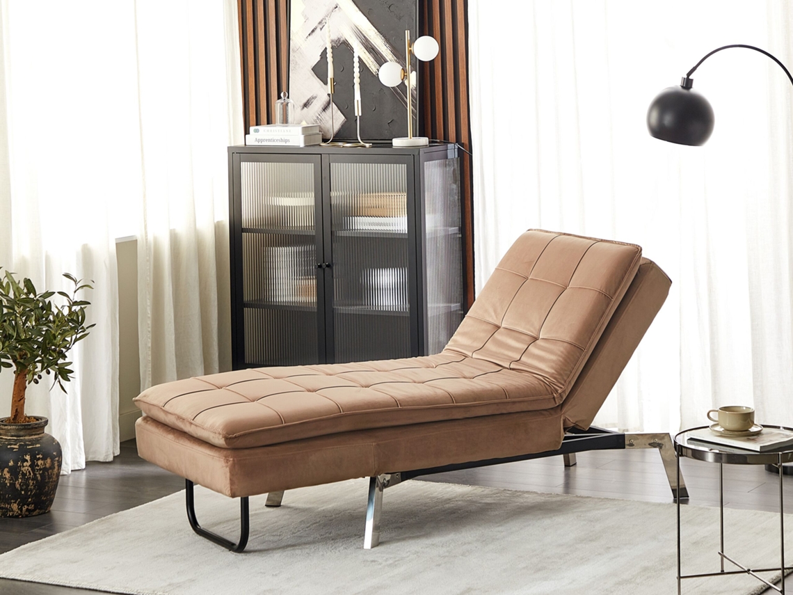 Chaise Longue BELIANI Loiret de Veludo Castanho Claro 179x76x93