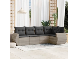 Vidaxl 5 Pcs Conj. Sofás Jardim C/ Almofadões Vime Pe Cinzento-claro