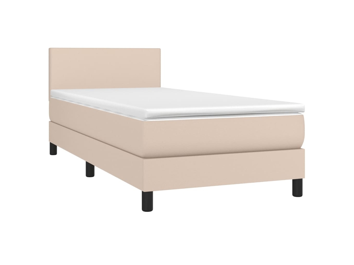Cama Box Spring com colchão e led 100x200 cm Couro Artificial Cappuccino MAISON EXCLUSIVE