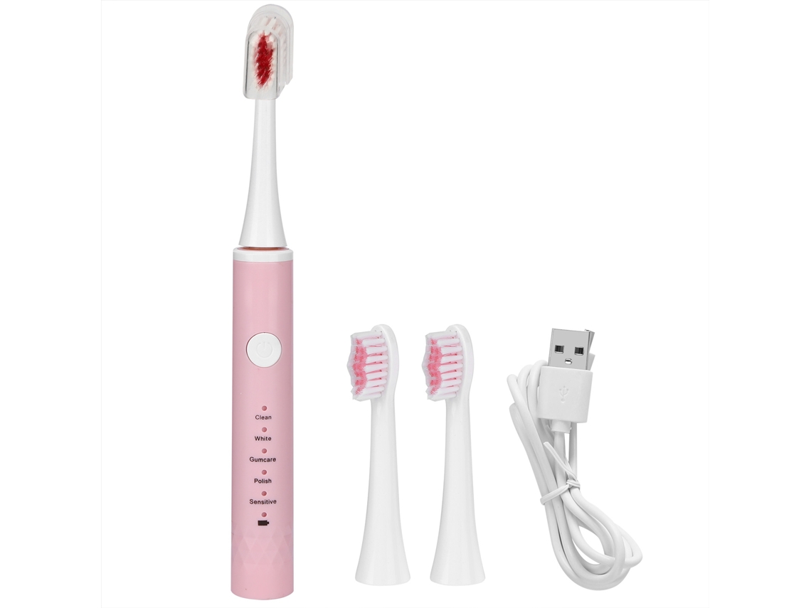 Escova de Dentes Ultrassônica 5 Modos, USB, Cerdas Macias, IPX7, Rosa